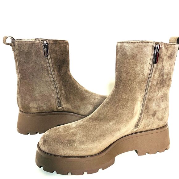 New Vince Camuto Neframes Brown Leather Suede Chunky Sole Side Zipper Bootie 8.5 - Picture 6 of 9